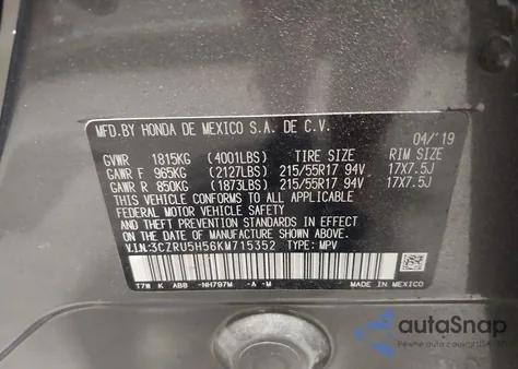 2019 Honda Hr-V Ex from USA, damaged, VIN 3CZRU5H56KM715352